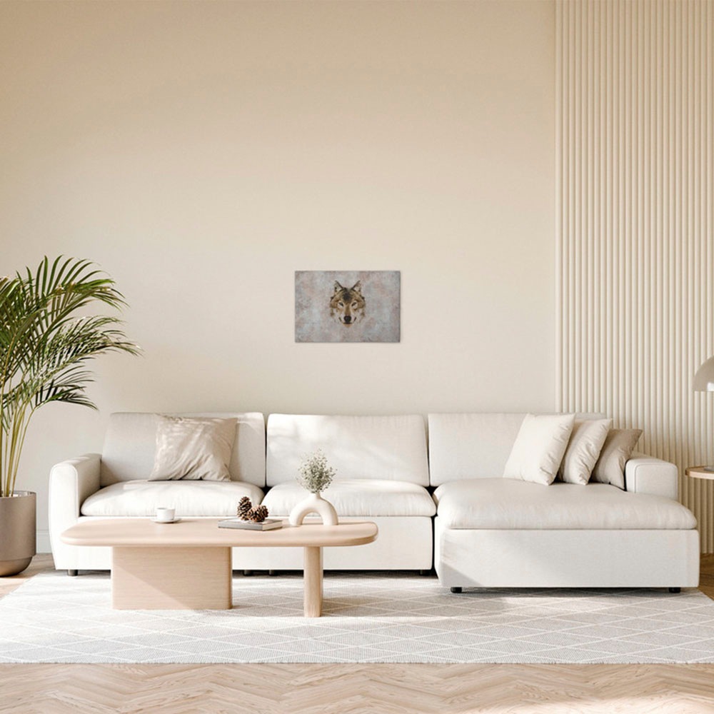 Bild von A.S. Création Leinwandbild "Big Three 1 - Wandbild Grau Beige Braun Keilrahmen Kunst", Tiere, (1 St.), Canvas Big Leinwand Three Wandkunst Schlafzimmer Wolf Tiere Industrial