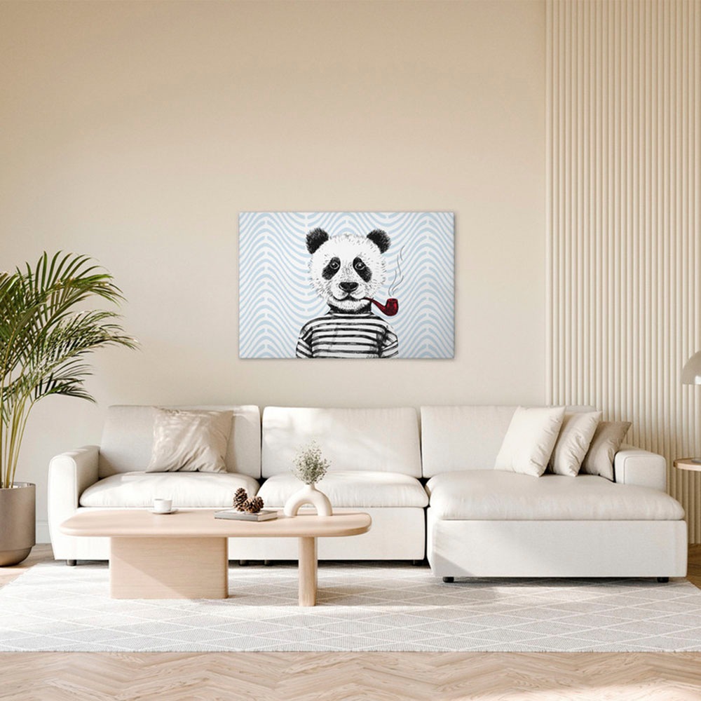 Bild von Leinwandbild A.S. CRÉATION "Modern Panda 1 - Wandbild Blau Weiß Keilrahmen Kunst", braun, B:120cm H:80cm T:2cm, Canvas, Bilder, Canvas Retro Leinwand Panda Wandkunst Schlafzimmer Bunt Tiere Retro