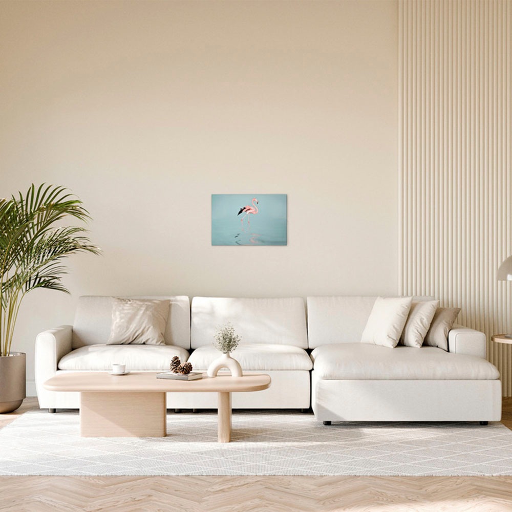 Bild von A.S. Création Leinwandbild "Flamingo Water - Wandbild Blau Rosa Grau Keilrahmen Kunst", Tiere, (1 St.), Canvas Flamingo Leinwand Wasser Wandkunst Schlafzimmer Tiere Design