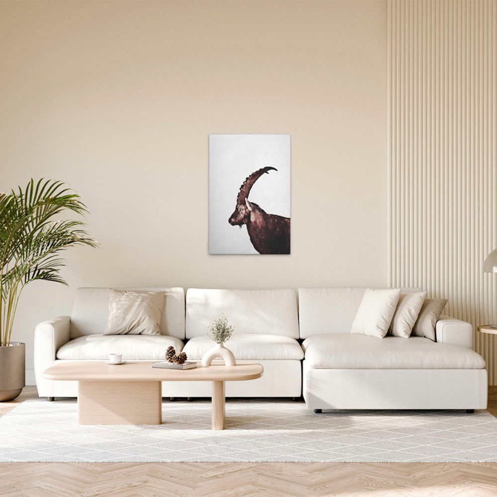 Bild von A.S. Création Leinwandbild "Capricorn Snow - Wandbild Grau Braun Keilrahmen Kunst", Tiere, (1 St.), Canvas Tiere Leinwand Steinbock Wandkunst Schlafzimmer Tiere Basic