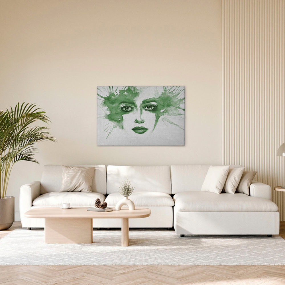 Bild von A.S. Création Leinwandbild "Watercolor Face 2 - Wandbild Grau Grün Keilrahmen Kunst", Personen, (1 St.), Canvas Wasserfarben Leinwand Kunst Wandkunst Schlafzimmer Personen