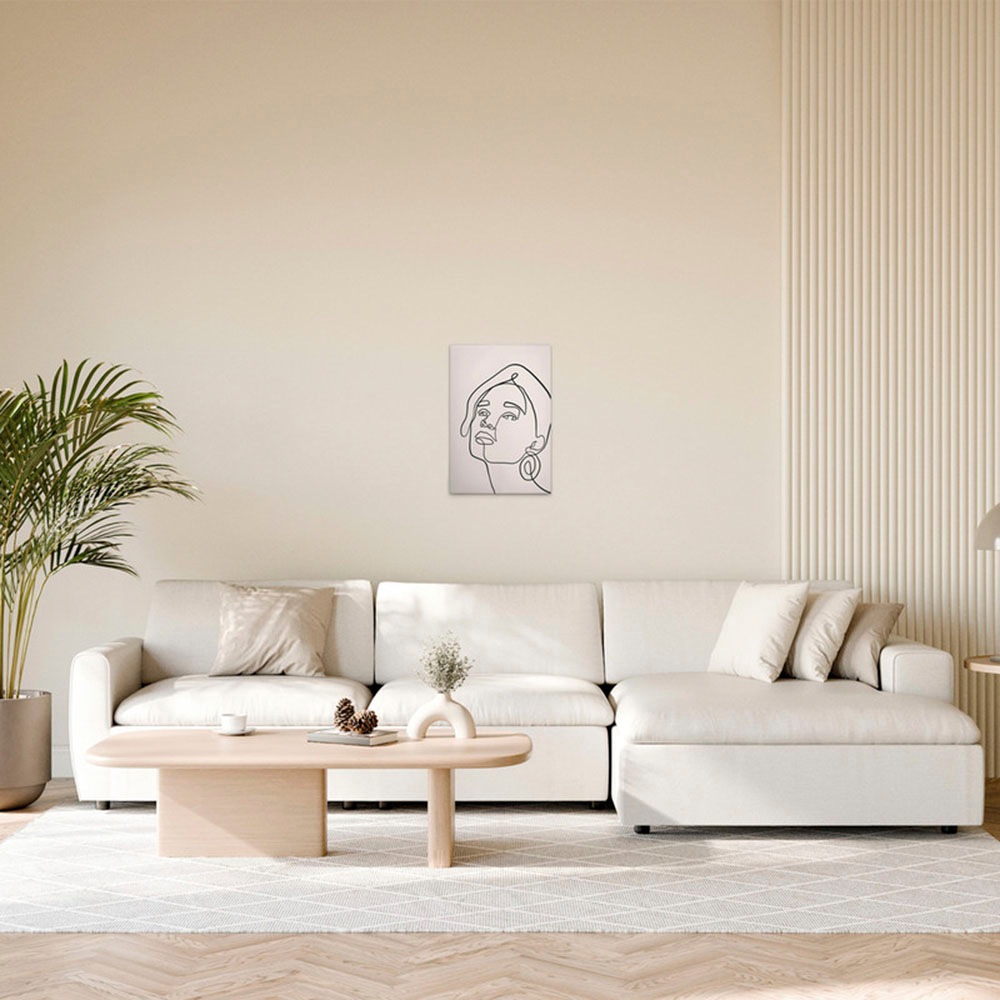 Bild von A.S. Création Leinwandbild "Oneliner 3 - Wandbild Creme Schwarz Keilrahmen Wandkunst", Kunst, (1 St.), Canvas Gesicht Leinwand Oneliner Wandkunst Schlafzimmer Kunst Basic
