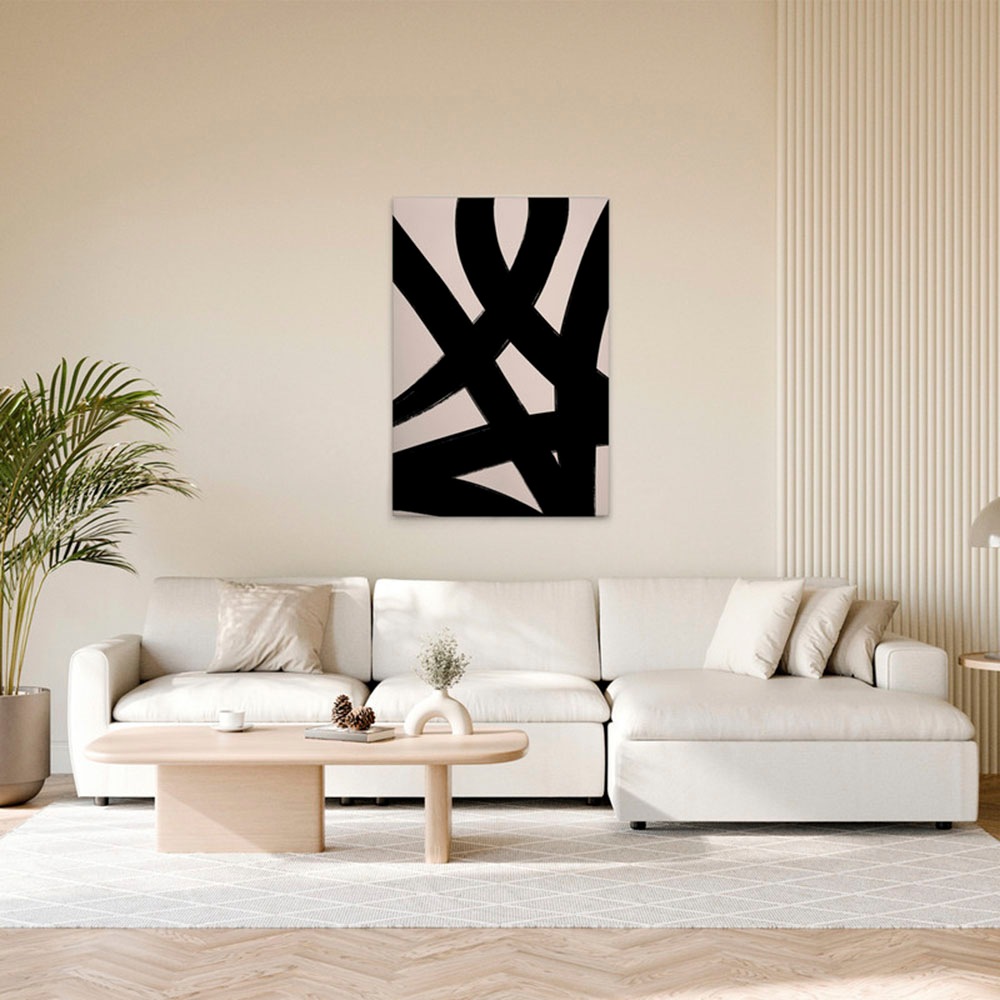Bild von A.S. Création Leinwandbild "Brushstroke 2 - Wandbild Creme Schwarz Keilrahmen Kunst", Abstrakt, (1 St.), Canvas Minimalistisch Leinwand Schwarz Wandkunst Schlafzimmer Beige