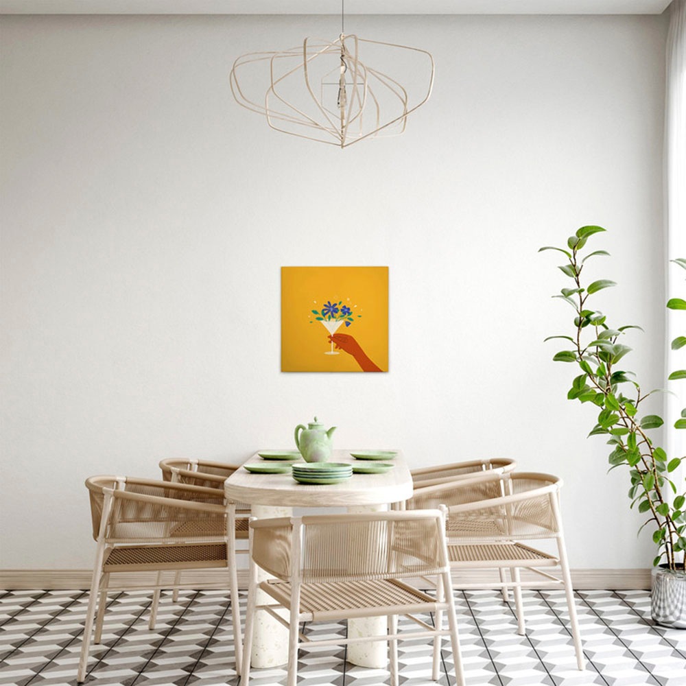 Bild von A.S. Création Leinwandbild "Flower Glass 1 - Wandbild Gelb Weiß Blau Keilrahmen Kunst", (1 St.), Canvas Blumengläser Leinwand WG Wandkunst Schlafzimmer Küche Lifestyle