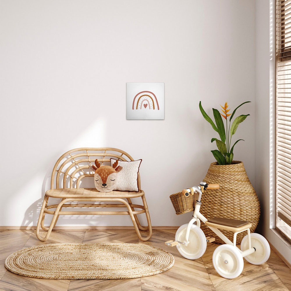 Bild von A.S. Création Leinwandbild "Little Wheather 2 - Wandbild Weiß Braun Keilrahmen Kunst", Kinder, (1 St.), Canvas Kinderzimmer Leinwand Regenbogen Wandkunst Schlafzimmer Rosa
