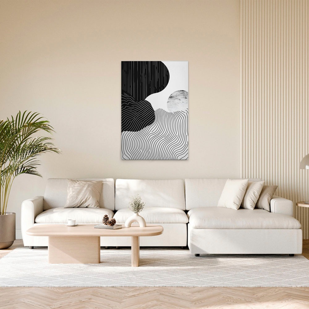 Bild von A.S. Création Leinwandbild "Moonfall - Wandbild Schwarz Grau Weiß Keilrahmen Kunst", (1 St.), Canvas Moderne Leinwand Landschaften Wandkunst Schlafzimmer Schwarz