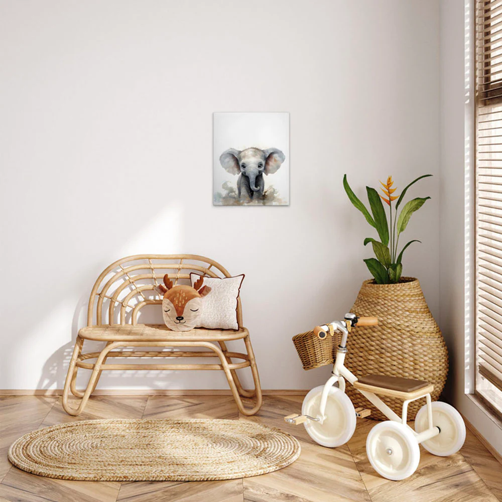 Bild von Leinwandbild A.S. CRÉATION "Baby Elefant - Wandbild Weiß Grün Grau Keilrahmen Kunst", braun, T:2cm, Canvas, Bilder, Canvas Baby Leinwand Elefant Wandkunst Schlafzimmer Kinderzimmer Deko