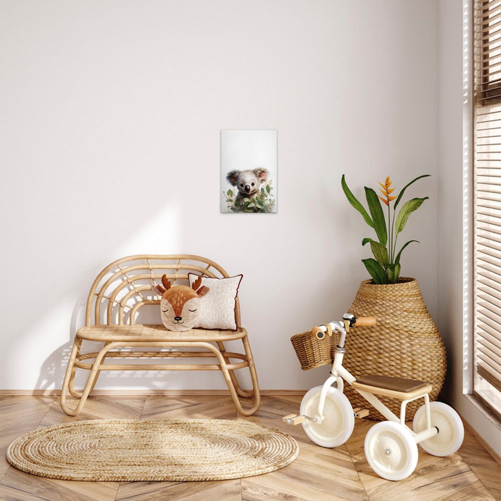 Bild von A.S. Création Leinwandbild "Baby Koala - Wandbild Weiß Grün Grau Keilrahmen Kunst", Tiere, (1 St.), Canvas Baby Leinwand Koala Wandkunst Schlafzimmer Kinderzimmer Tiere