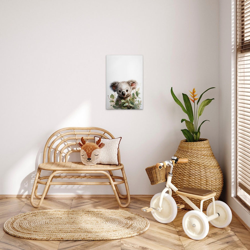 Bild von A.S. Création Leinwandbild "Baby Koala - Wandbild Weiß Grün Grau Keilrahmen Kunst", Tiere, (1 St.), Canvas Baby Leinwand Koala Wandkunst Schlafzimmer Kinderzimmer Tiere