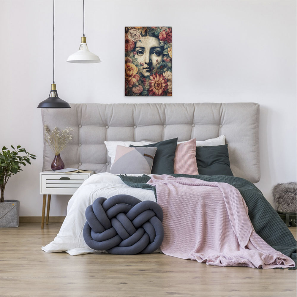 Bild von A.S. Création Leinwandbild "Blooming Mona Lisa - Wandbild Bunt Blau Keilrahmen Kunst", Personen, (1 St.), Canvas Mona Leinwand Lisa Wandkunst Schlafzimmer Personen Floral Deko