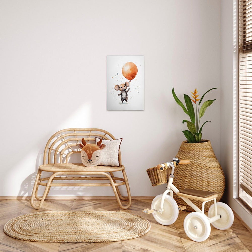 Bild von A.S. Création Leinwandbild "Cute Mouse Orange - Wandbild Weiß Braun Keilrahmen Kunst", Grafik, (1 St.), Canvas Niedliche Leinwand Maus Deko Wohnzimmer Orange Kindermotive