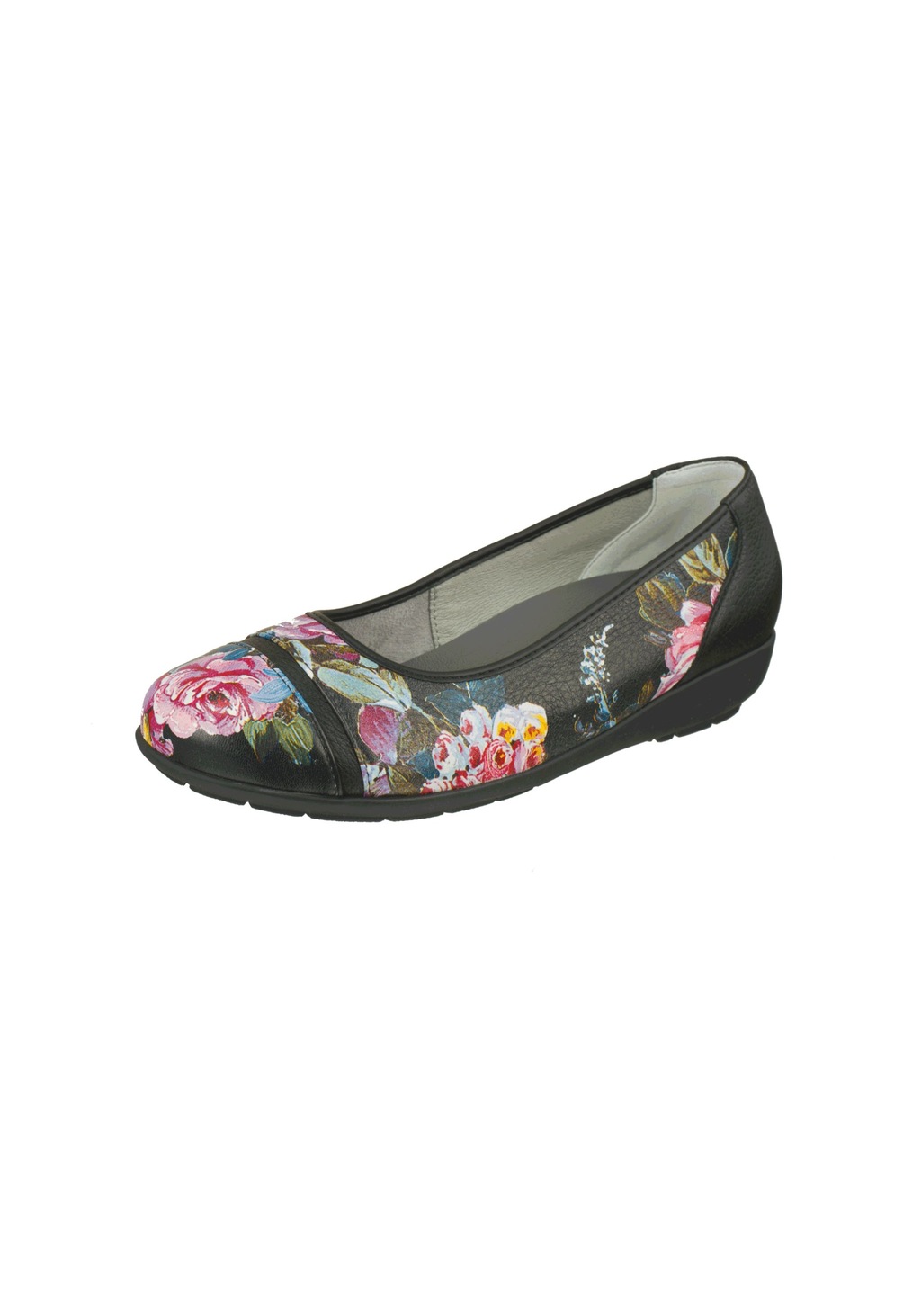 Bild von Natural Feet Bequeme Damen Ballerinas aus Hirschleder mit Blumen Print, Sanela, sportliche breite Sommerschuhe Halbschuhe, Weite H, Hallux Valgus geeignet, Schuhe, Wechselfußbett 36 schwarz