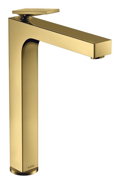 Bild von hansgrohe AXOR Citterio Einhebel-Waschtischmischer, Ablaufgarnitur unverschließbar, Rautenschliff, Ausladung 200mm, ComfortZone280, 39151, Farbe: Polished Gold Optic