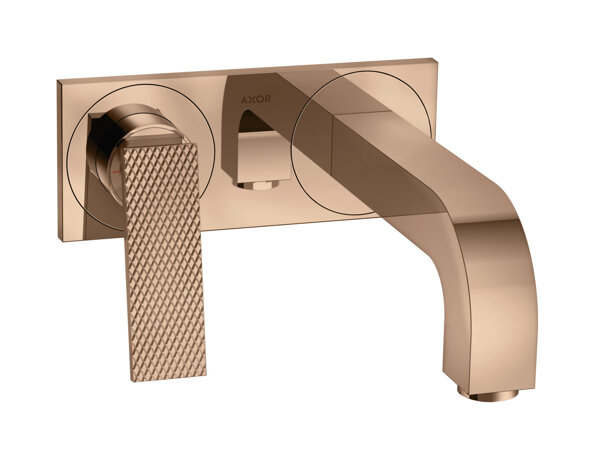 Bild von hansgrohe AXOR Citterio Waschtischmischer, Rautenschliff, Unterputz, Ausladung 220mm, unverschließbare Ablaufgarnitur, mit Platte, 39171, Farbe: Polished Red Gold