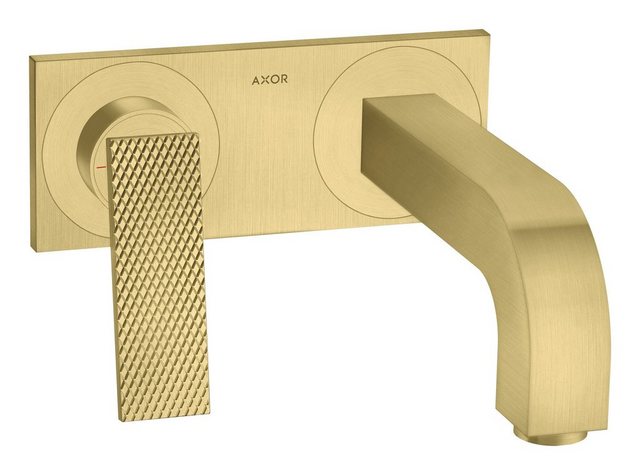Bild von hansgrohe AXOR Citterio Waschtischmischer, Rautenschliff, Unterputz, Ausladung 220mm, unverschließbare Ablaufgarnitur, mit Platte, 39171, Farbe: Brushed Brass