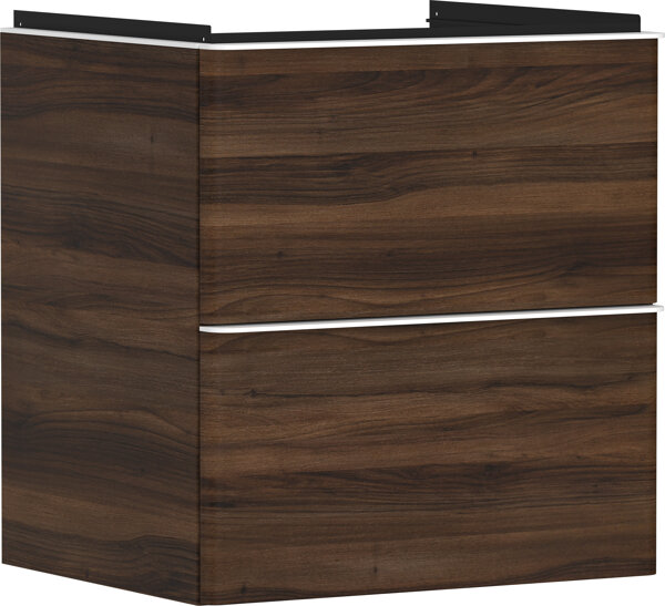 Bild von hansgrohe Xelu Q Waschtischunterschrank, 580x475, 2 Schubkästen, für Waschtisch, 5402, Farbe: Möbel Nussbaum Dunkel/Griff Mattweiß