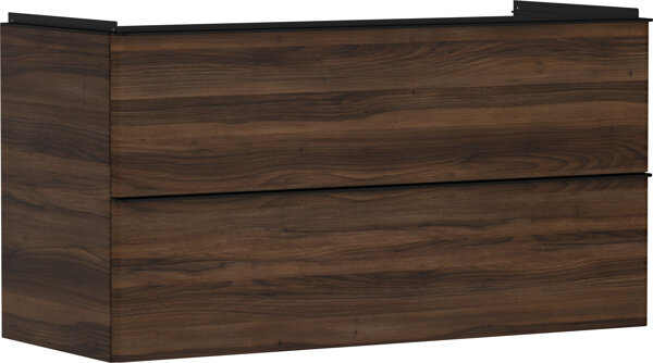 Bild von hansgrohe Xelu Q Waschtischunterschrank, 1180x475, 2 Schubkästen, für Waschtisch, 5403, Farbe: Möbel Nussbaum Dunkel/Griff Mattschwarz