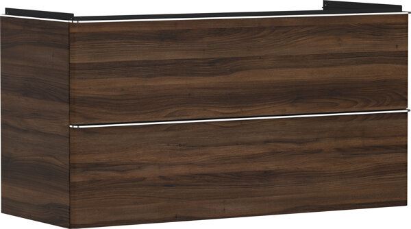 Bild von hansgrohe Xelu Q Waschtischunterschrank, 1180x475, 2 Schubkästen, für Waschtisch, 5403, Farbe: Möbel Nussbaum Dunkel/Griff Chrom