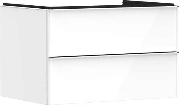 Bild von hansgrohe Xelu Q Waschtischunterschrank, 780x550, 2 Schubkästen, für Konsolen mit Aufsatzwaschtisch, 5407, Farbe: Möbel Weiß Hochglanz/Griff Chrom