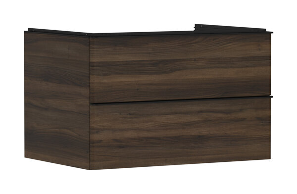 Bild von hansgrohe Xelu Q Waschtischunterschrank, 780x550, 2 Schubkästen, für Konsolen mit Aufsatzwaschtisch, 5407, Farbe: Möbel Nussbaum Dunkel/Griff Mattschwarz