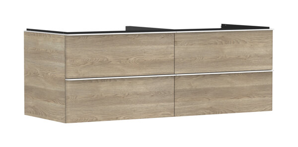 Bild von hansgrohe Xelu Q Waschtischunterschrank, 1360x550, 4 Schubkästen, für Konsolen mit Aufsatzwaschtisch, ohne Siphonausschnitt 5408, Farbe: Möbel Eiche Natur/Griff Mattweiß
