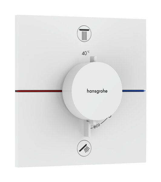Bild von hansgrohe ShowerSelect Comfort E Thermostat, Unterputz, 2 Verbraucher, eckige Rosette, mit Sicherungskombination, 15578, Farbe: Weiß Matt