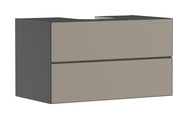 Bild von hansgrohe Xevolos E Waschtischunterschrank, 2 Schubkästen, 1 Ausschnitt mittig, 980x550x555mm, für Konsole mit Aufsatzwaschtisch, 5419, Farbe (Front/Korpus): Korpus Schiefergrau Matt, Front Bronze Struktur