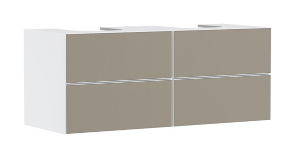 Bild von hansgrohe Xevolos E Waschtischunterschrank, 4 Schubkästen, 2 Ausschnitte, 1370x550x555mm, für Konsole mit 2 Aufsatzwaschtischen, 5419, Farbe (Front/Korpus): Korpus Mattweiß, Front Bronze Struktur