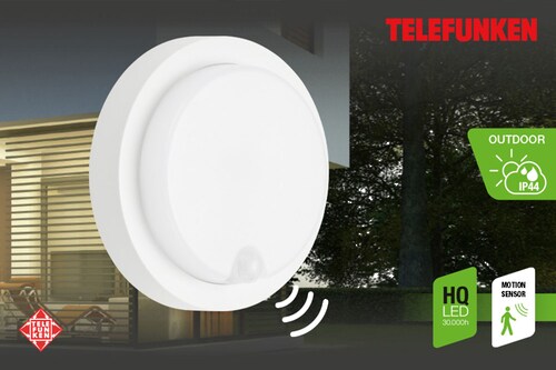 Bild von TELEFUNKEN - LED Außenwandleuchte, Außenwandlampe inkl. Bewegungsmelder, inkl. Dämmerungssensor, 12 Watt, 1.150 Lumen, 4.000 Kelvin, IP44, Weiß, Ø 17cm, 315306TF