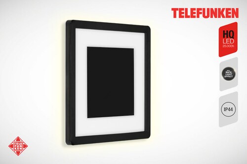 Bild von TELEFUNKEN - LED Außenwandleuchte, Außenwandlampe 1-flammig, inkl. Backlight Effekt, inkl. Dekorplatte, 15 Watt, 2.000 Lumen, 4.000 Kelvin, IP44, Weiß/Schwarz, Quadratisch, 250x250x28mm (DxH)