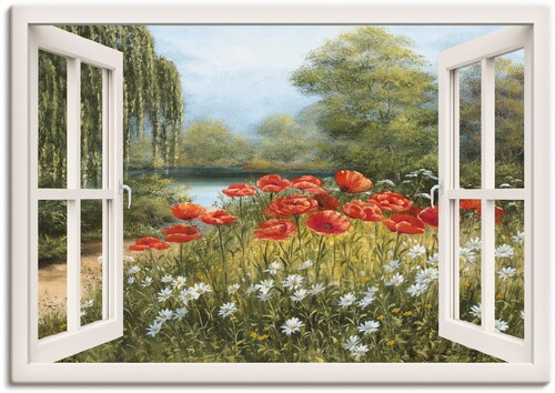 Bild von Artland Wandbild "Fensterblick Mohnwiese", Fensterblick, (1 St.), als Leinwandbild, Poster in verschied. Größen