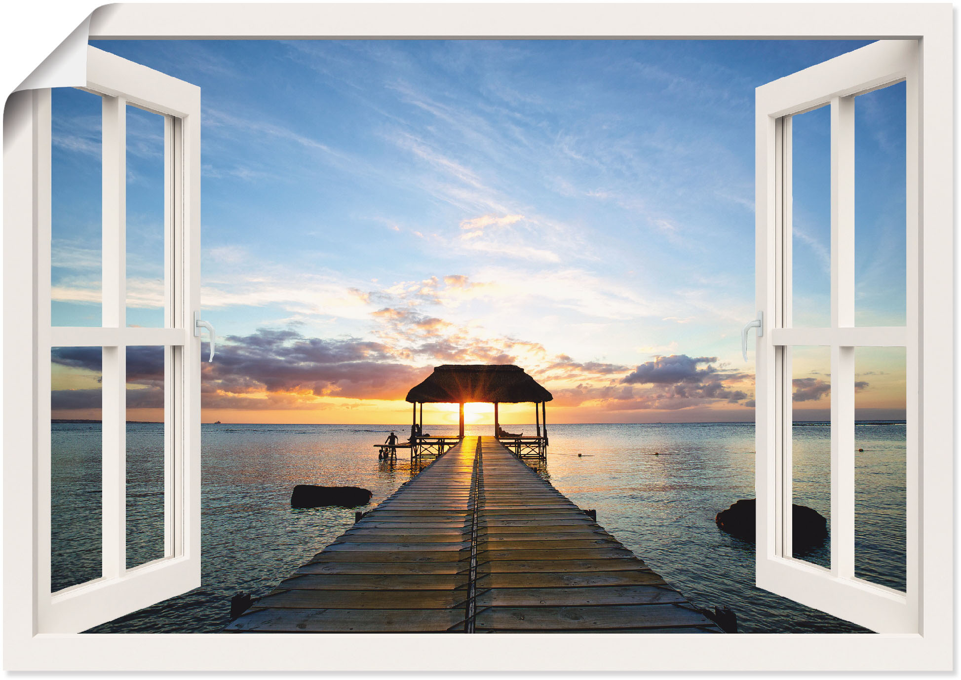 Bild von Artland Wandbild »Fensterblick Steg im Gegenlicht«, Fensterblick, (1 St.), als Leinwandbild, Poster in verschied. Größen