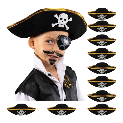 Bild von Das Kostümland Kostüm Piratenhut mit Totenkopf für Kinder, Schwarz Gold