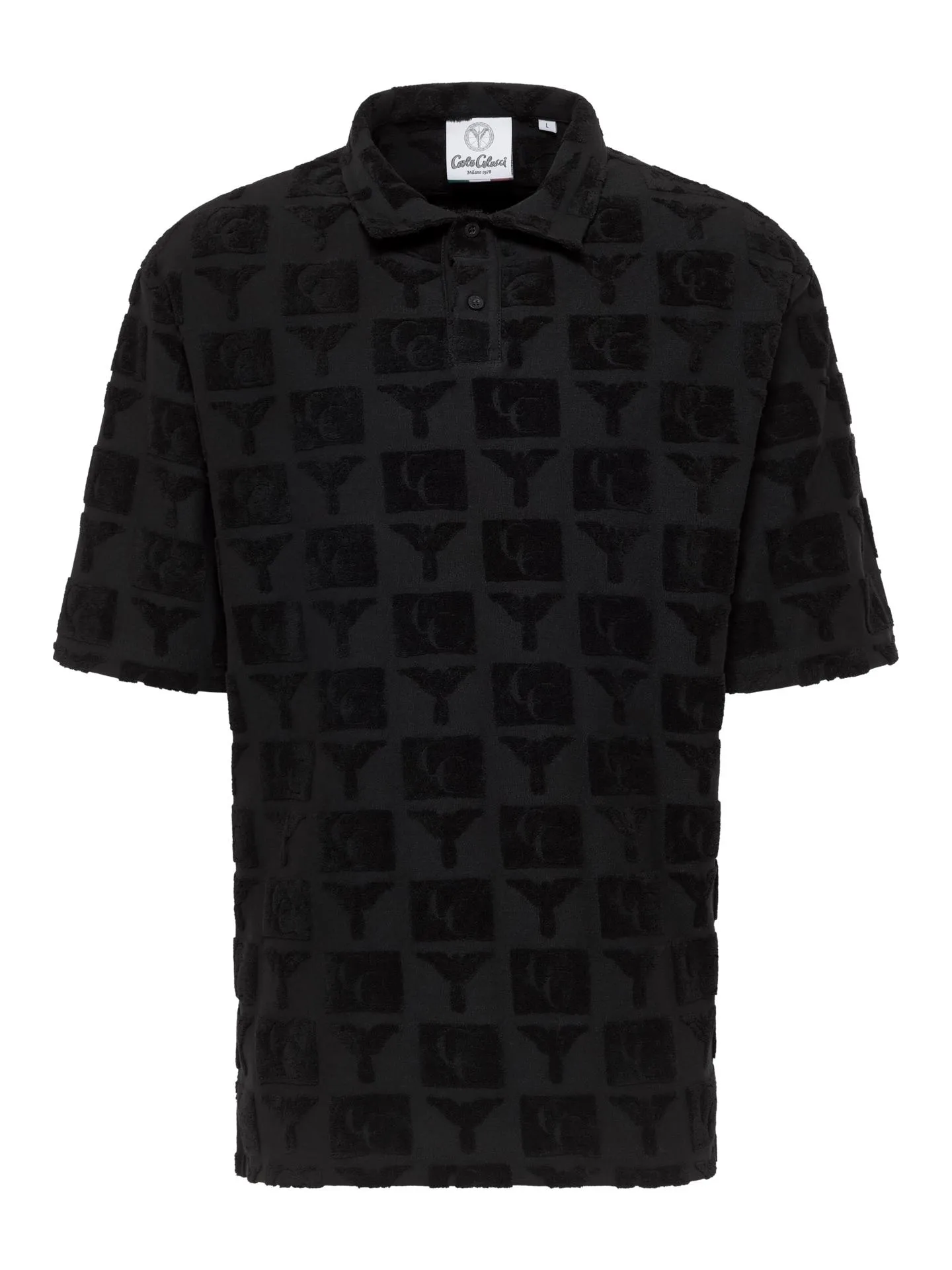 Bild von Carlo Colucci Oversize Poloshirt mit Frotteeinsätzen - XXL Schwarz
