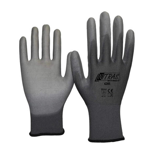 Bild von Nitras 6205 Nylon Strickhandschuhe grau mit PU-Beschichtung