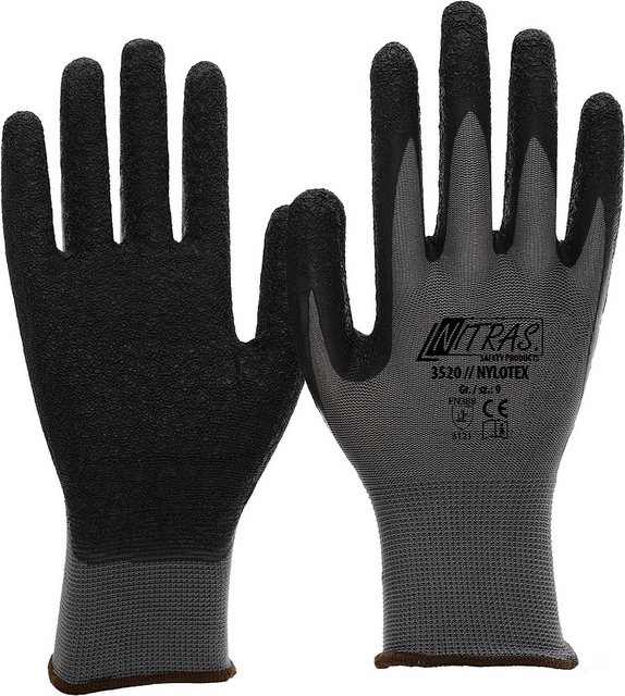 Bild von Nitras Arbeitshandschuhe 3520 Nylotex Nylon Latexhandschuhe Arbeitshandschuhe Latex (Packung, 12-St., VPE= 12 Paar, Gr 7-12) Atmungsaktiv/ extrem Grip