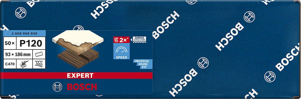 Bild von Bosch 50x EXPERT C470 Schleifblatt mit 8 Löchern (für Farbe auf Holz, Hartholz, Ø 93x186 mm, Körnung 120, Professional Zubehör Schwingschleifer)