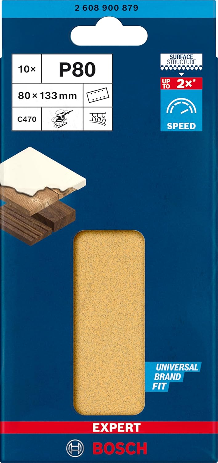 Bild von Bosch 50x EXPERT C470 Schleifpapier mit 14 Löchern (für Farbe auf Holz, Ø 115x230 mm, Körnung 100, Professional Zubehör Schwingschleifer)