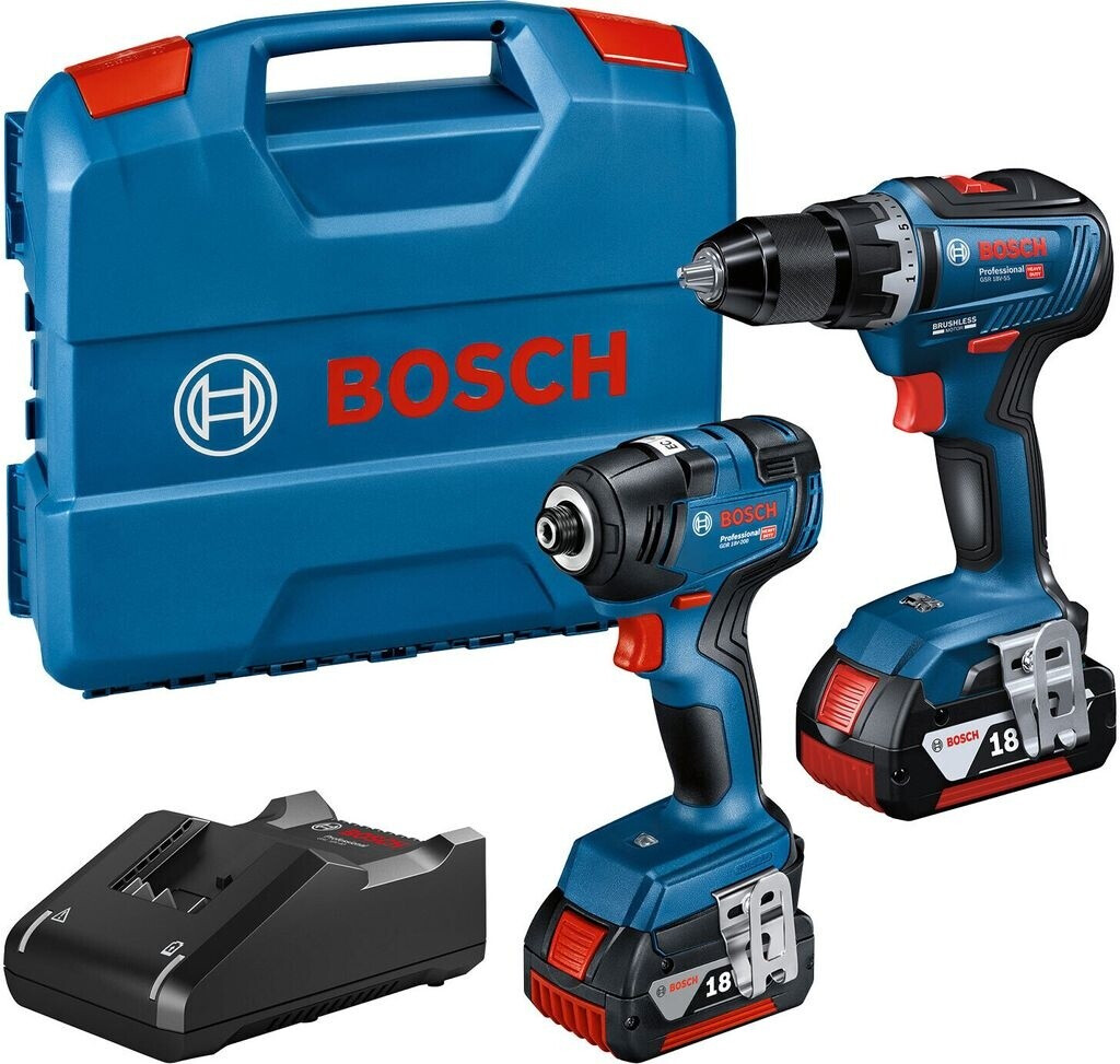 Bild von Bosch Professional 18V System Combo Kit: Akku Drehschlagschrauber GDR 18V-200 + Akku Bohrschrauber GSR 18V-55 (inkl. 2x 4.0Ah Akku, Schnellladegerät GAL 18V-40, L-Case)