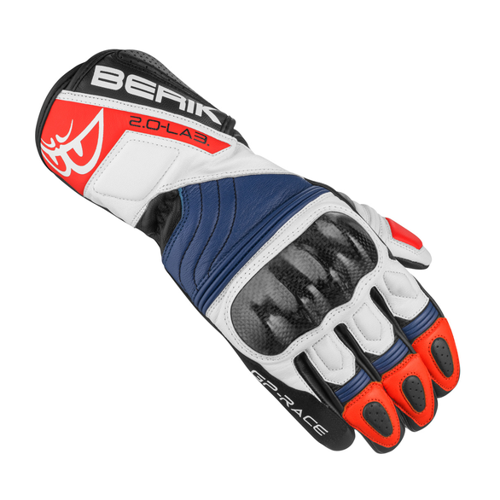 Bild von Berik Zoldar Motorradhandschuhe in Schwarz-Weiß-Rot-Blau – Größe 3XL