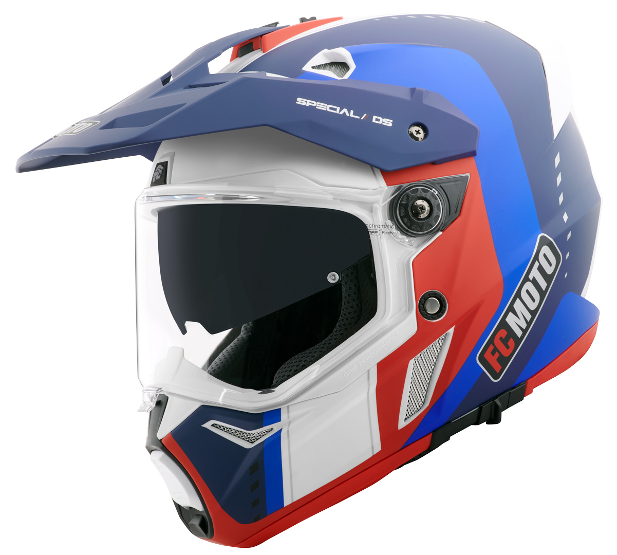 Bild von FC-Moto Merkur Pro Air Enduro Helm, weiss-rot-blau, Größe XS für Männer