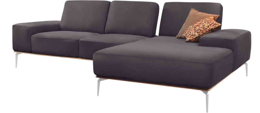Bild von W.SCHILLIG Ecksofa »run, Designsofa mit tollem Sitzkomfort, L-Form«, mit elegantem Holzsockel, Füße in Chrom glänzend, Breite 279 cm