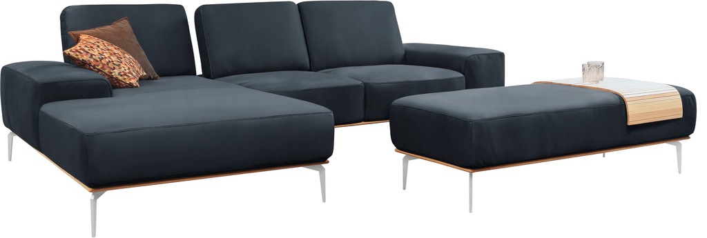 Bild von W.SCHILLIG Ecksofa »run, Designsofa mit tollem Sitzkomfort, L-Form«, mit elegantem Holzsockel, Füße in Chrom glänzend, Breite 279 cm