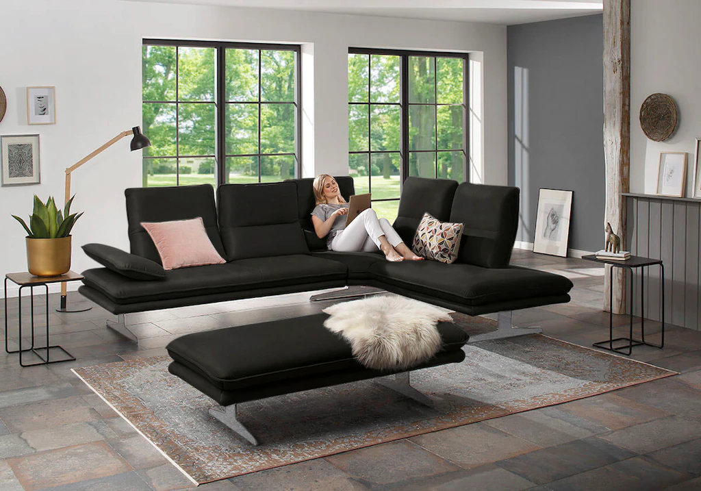 Bild von W.SCHILLIG Ecksofa »broadway, Designsofa, mit tollem Sitzkomfort, L-Form«, Sitztiefenverstellung, Kopfteil- & Seitenteilverstellung, Breite 284cm