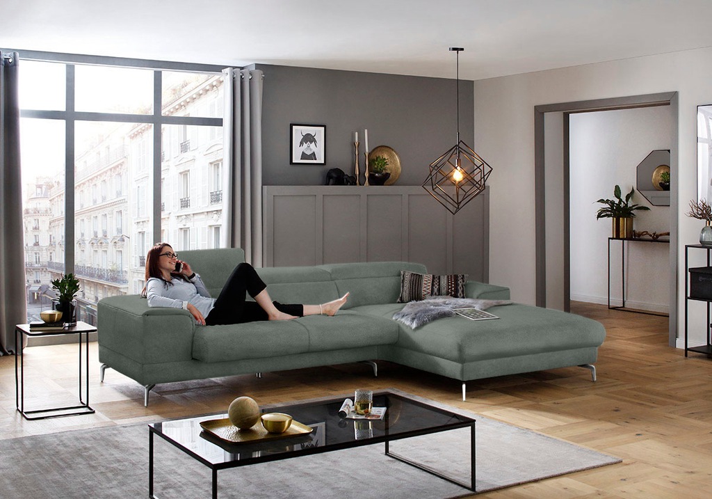 Bild von W.SCHILLIG Ecksofa »piedroo, Designsofa mit tollem Sitzkomfort, bequem und elegant, L-Form«, Kopfteilverstellung, wahlweise mit Sitztiefenverstellung, Breite 303cm