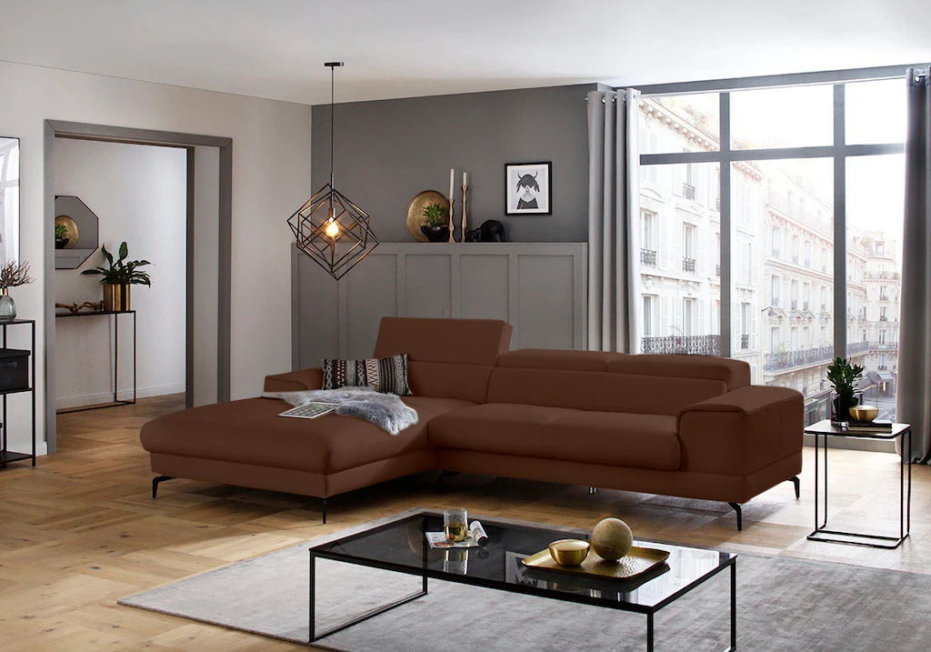 Bild von W.SCHILLIG Ecksofa »piedroo, Designsofa mit tollem Sitzkomfort, L-Form«, Kopfteilverstellung, wahlweise mit Sitztiefenverstellung, Breite 303cm