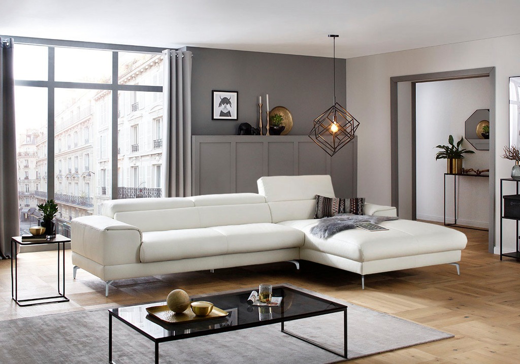 Bild von W.SCHILLIG Ecksofa »piedroo, Designsofa mit tollem Sitzkomfort, bequem und elegant, L-Form«, Kopfteilverstellung, wahlweise mit Sitztiefenverstellung, Breite 343cm