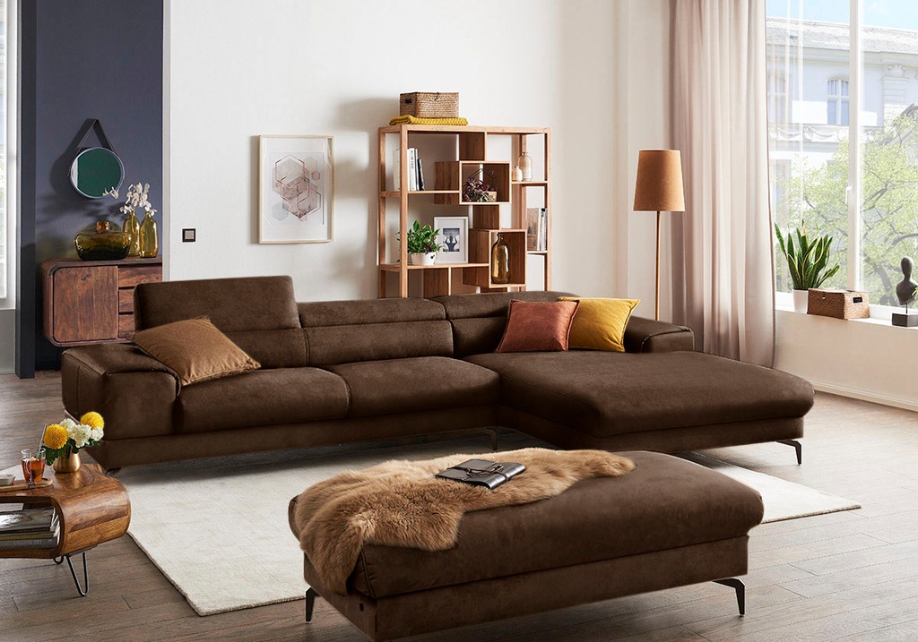Bild von W.SCHILLIG Ecksofa »piedroo, Designsofa mit tollem Sitzkomfort, bequem und elegant, L-Form«, Kopfteilverstellung, wahlweise mit Sitztiefenverstellung, Breite 343cm
