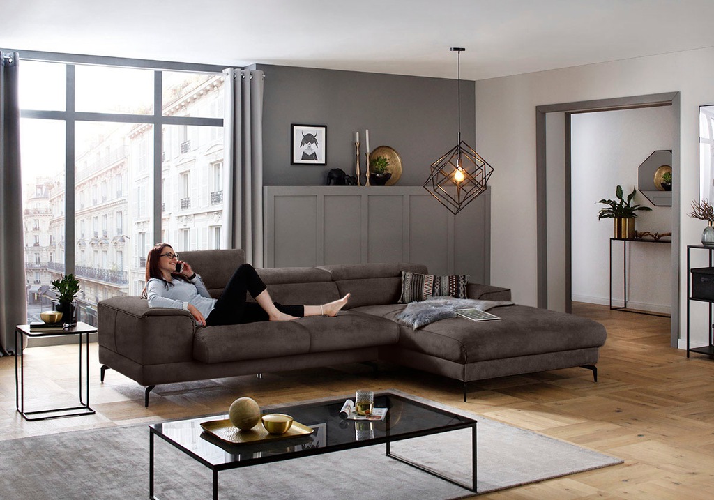 Bild von W.SCHILLIG Ecksofa »piedroo, Designsofa mit tollem Sitzkomfort, L-Form«, Kopfteilverstellung, wahlweise mit Sitztiefenverstellung, Breite 303cm