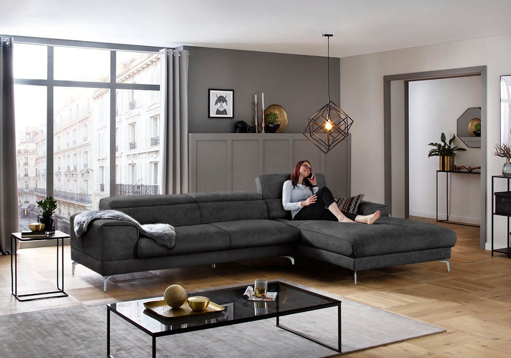 Bild von W.SCHILLIG Ecksofa »piedroo, Designsofa mit tollem Sitzkomfort, bequem und elegant, L-Form«, Kopfteilverstellung, wahlweise mit Sitztiefenverstellung, Breite 343cm